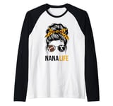 Nana Life Messy Bun Hair Funny Football Cheer Nana Granny Raglan Baseball Tee