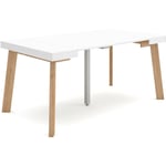 Table console extensible, Console meuble, 160, Pour 8 personnes, Pieds en bois, Style moderne, Blanc - Skraut Home