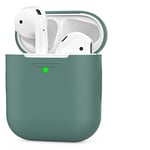 AhaStyle AirPods Case Cover Silicone [Front LED Visible & Supports Wireless Charging] Compatible with Apple Airpods 2&1(2019) (Pine Green & Without Carabiner)