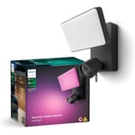 Philips Hue Secure, Projecteur avec caméra de sécurité domestique intelligente 1080p intégrée, noir, pour utilisation en extérieur, facile à
