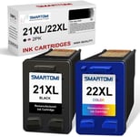 SAMRTOMI 21XL 22XL Cartouche d'encre Remanufacturées pour HP 21 22 XL Noir et Couleur pour PSC 1410 DeskJet F4180 F380 F2180 F2280 F2290 F4172 2180 3910 3920 3940 D2360 D2460 Imprimante (2-Pack)