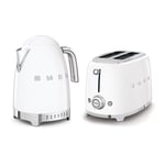 Smeg Jug Kettle & 2-Slice Toaster Set, 1.7L 3Kw Stainless Steel in White