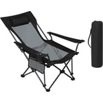 Chaise Camping Pliante, Chaise de Pêche Léger et Portable, Fauteuil Pliant avec Dossier Réglable, Noir+Gris - Woltu