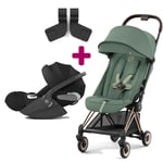 Cybex Pack poussette duo Coya Leaf Green + coque Cloud T i-size Sepia Black adaptateurs