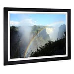 Big Box Art Framed Print of Victoria Falls Zimbabwe Rainbow Mountain Landscape Design | Wall Art Picture| Home Decor for Kitchen, Living Room, Bedroom, Office, Black, A2 / 24.5x18 Inch / 62x45cm