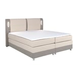 Vente-unique.com Ensemble complet boxspring tête de lit avec leds + sommiers + matelas + surmatelas - 160 x 200 cm - Tissu et simili - Beige et crème - RIMINI de YSMÉE