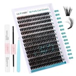 GEMERRY Cluster Lashes Kit 3D Effect Fluffy Lash Extension Kit Individual Lashes with Bond and Seal Lash Glue, Lash Tweezers (50D-3D Effect,10-18mm-KIT)