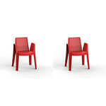 RESOL Play Set 2 chaises de Jardin avec accoudoirs, empilable | Fauteuil Design Moderne, léger et Durable, Filtre Solaire UV | pour Patio, Balcon ou terrasse, Salle à Manger extérieure - Rouge