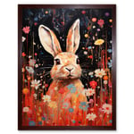 Spring Bliss Oil Painting Cute Bunny Rabbit in a Daisy Flower Meadow Kids Bedroom Art Print Framed Poster Wall Decor 12x16 inch