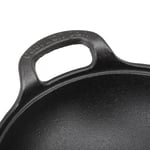 Cast Iron Wok W/2 Handle Wooden Lid Frying Pan W/Flat Base Uncoated For Stir JY