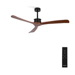 CREATE / WINDLARGE/Ventilateur de plafond avec télécommande, noir pales bois foncé / 40W, silencieux, Ø152 cm, 6 vitesses, minuterie, 2 hauteurs, moteur DC, fonction été-hiver