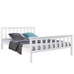 Lit en Bois Double Futon Cadre de Sommier à Lattes 140x200 cm Blanc Homestyle4u