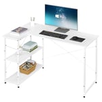 Klihome Bureau 120cm d'angle en Forme de L avec Étagères Réversible, Blanc Bureau avec Rangement, Bureau Chambre, Bureau Informatique, en Métal et Bois d'Ingénierie