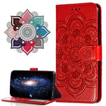 MRSTER Cuir Premium Coque pour Samsung Galaxy J4+, [Stand Support] [Porte-Cartes de Crédit] [Fermeture Magnétique] Portefeuille Étui Housse pour Samsung Galaxy J4 Plus 2018. LD Mandala Red