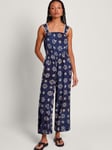 Monsoon Loretta Batik Print Cropped Jumpsuit, Navy/White