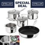 Stellar 7000 Saucepan Set 5 Piece Draining Non-Stick Frying Pan Induction S7C1D