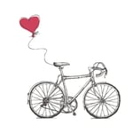 Vintage Valentines Illustration with Bicycle and Heart Baloon