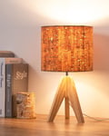 EDISHINE 36cm Wood Bedside Table Lamp, Tripod Desk Lamp, Tree Bark Lampshade,