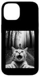 Coque pour iPhone 14 T-shirt drôle chat selfie avec Bigfoot