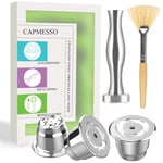 CAPMESSO Coffee Capsule, Espresso Refillable Reusable Capsules Compatible with Nespresso OriginalLine Brewers Reusable Espresso Coffee Pod Stainless Steel (3 pods Set +1 Tamper)