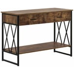 Beliani - Table Console Effet Bois Foncé et Métal Noir avec 2 Tiroirs et une Etagère de Design Industriel pour Intérieur Moderne ou Minimaliste