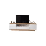 Liberté - Meuble tv scandinave contemporain 180 cm pour salon tv en bois 5 portes 8 compartiments naturel blanc