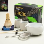 TEANAGOO Matcha Whisk Set Matcha Bowl avec Spout moulé en bambou Matcha Whisk Scoop Matcha Whisk Holding Tee Making Kit. 1 set de thé japonais (7pcs) +2 tasses (7,2 oz), S3, gris clair.