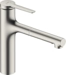 hansgrohe Zesis M33 Mitigeur de cuisine 160 avec douchette extractible 2 jets, sBox, aspect acier inox, 74804800