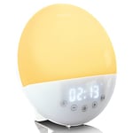 Lenco CRW-110 Réveil Lumineux avec Fonction Lever du Soleil 7 Couleurs 30 intensités Lumineuses contrôlées par l'application Smartlife Amazon Alexa Deux alarmes Blanc