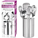 6 x Silver Stainless Steel Kitchen Cooking Tool Set Caddy Non-Stick Kitchenware Cookware Prima Utensils Cutlery Heat Resistant Home Chef, Ladle, Skimmer, Spoon, Slotted Turner, Fork UK Free P&P