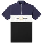 Fred Perry Mens Zipped Funnel Neck Blue Polo Shirt Cotton - Size X-Small