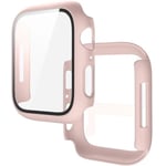 Lämplig för äpplen Tempered Glass+ Cover för Apple Watch 9 8 7 45mm 41mm PC Bumper Skärmskydd Case iWatch Series 7 6 5 4 SE2 44mm 40mm pink 41MM(Series7 8 9)