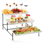 Lifewit Plateau de Service avec 3 Plats, Plateau Repas, Grand Plateau Plastique Rectangulaire 30×17cm, Presentoir Aperitif Buffet, Présentoir à Gâteaux, Panier Fruits, Support en Métal Noir