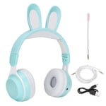 Rabbit Ear Bluetooth 5.0 -kuulokkeet taitettavat lasten langattomat kuulokkeet LED-värivalolla PC-tabletille Online LearningGreen