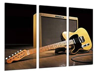 Tableau Moderne Photographique, Impression sur bois, Musique, Guitare instrument Fender Stratocaster, Rock, 97 x 62 cm, ref. 26444