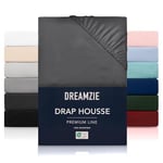 Dreamzie Drap Housse 180x200 cmpour Matelas Épais jusqu'à 33 cm - 100% Polyester Microfibre - Gris Foncé Certifié sans Produits Chimiques (Oeko TEX), Drap Housse avec Élastique Complet