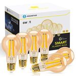 Aigostar Edison Ampoule Connectée Alexa E27 6W Ampoules Vintage WiFi LED A60 Ampoule Intelligent Retro, Compatible avec Alexa et Google Home, Dimmable 2700K-6500K. Ambre 6 Unités