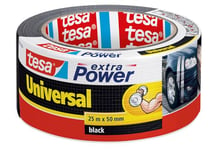 Tesa extra Power Universal Ruban Adhésif Toile - Tenue extra forte - Duct Tape pour les Réparations, la Fixation, l'Étanchéité et plus Encore - Noir - 1 Rouleau - 25 m x 50 mm