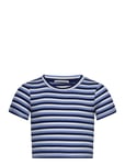 Tom Tailor Cropped Striped Rib T-Shirt Blå