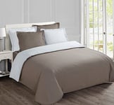 Vision - Parure de lit Réversible Bicolor Taupe/Blanc - Set de Housse de Couette 260x240 cm avec 2 taies d'oreiller pour lit Kingsize 2 Personnes - 100% Coton