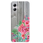 Coque pour Moto G14 bois gris fleur rose