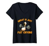 Womens Sweat Is Just Fat Crying Gym Funny Duck V-Neck T-Shirt