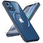 ORETECH Coque pour iPhone 12, Coque Magnétique pour iPhone 12 avec 2 Verre Trempé Protection écran, Antichoc Anti Rayures Protection iPhone 12 Coque Mag-Safe iPhone 12 Pro,Bleu Marine