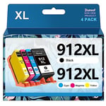 Gureef 912XL Ink Cartridges for HP 912 for HP 912XL Ink Cartridges Multipack Compatible with HP OfficeJet 8010 8012 8013 8014 8015 OfficeJet Pro 8022 8023 8024 8025 (Black Cyan Magenta Yellow)