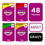 48 X 100g Whiskas 1+ Adult Wet Cat Food Pouches Mixed Meaty In Gravy
