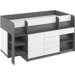 Lit mezzanine avec bureau smile gauche graphite / blanc