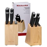 KitchenAid KE5PSTANOBG 5-Piece Japanese Steel Knife Set with Sharpener and Birchwood Block, Stainless Steel