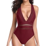 Tempt Me Women One Piece Plunge V-hals Monokini Sexig Hollow Out Baddräkter Baddräkt red L