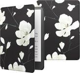 Coque De Protection Compatible Avec 6,8 Pouces Kindle Paperwhite 11e Gén (Modèle 2021), Étui Pliable Pour Kindle Paperwhite Édition Signature Tablette, Auto Réveil/Veille, Noir + Magnolia Blanche