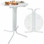 Table Haute ø 80 cm Pliante, Bistrot en Métal Blanc pour Extérieur & Intérieur Naizy